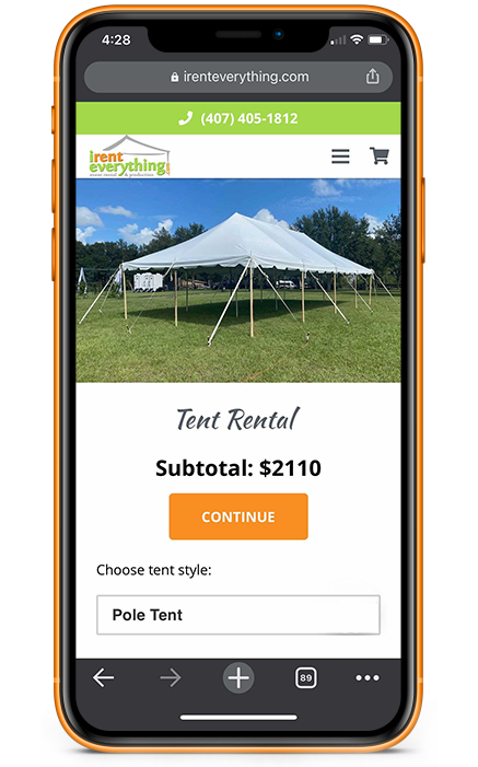Tent rental tool on phone