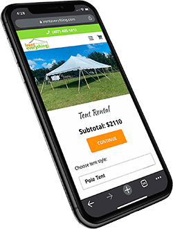 iPhone graphic showing the online tent rental tool