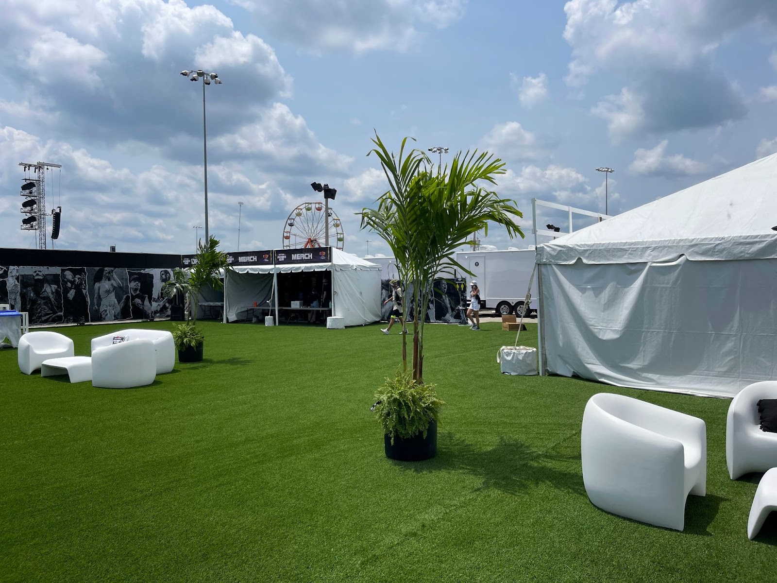 merch tents at the Welcome to Rockville concert at the Daytona International Speedway